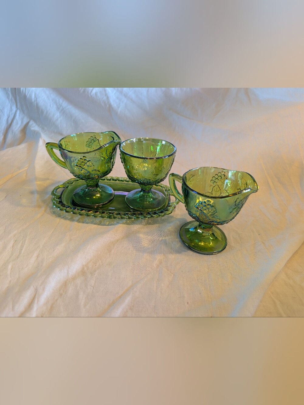 RESERVE Indiana Glass Green Pressed Glass Dessert Set with Tray